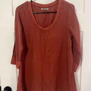 Flax Women Pop Over Tunic 100% Linen Pullover Shirt Lagenlook Scoop Neck Small